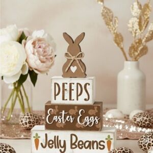 Rustic Easter Bunny Block Set - Brown and White